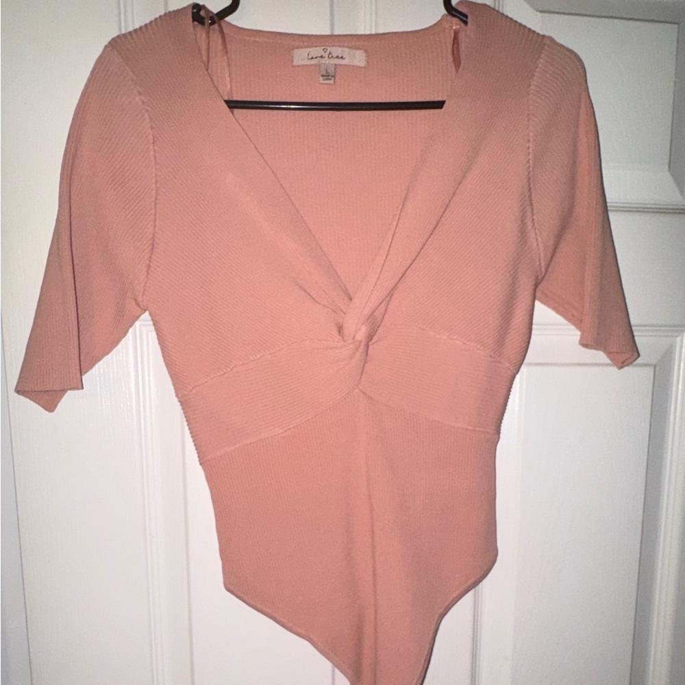 Love Tree Blush Pink Twist Front Bodysuit